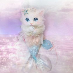 Sold outマーメイドプリンセスキャット 人魚姫 にゃんぎょひめ 猫 羊毛フェルト アートドール 5枚目の画像