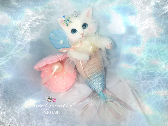 Sold outマーメイドプリンセスキャット 人魚姫 にゃんぎょひめ 猫 羊毛フェルト アートドール 3枚目の画像