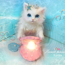 Sold outマーメイドプリンセスキャット 人魚姫 にゃんぎょひめ 猫 羊毛フェルト アートドール 10枚目の画像