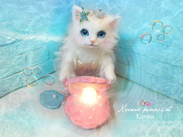 Sold outマーメイドプリンセスキャット 人魚姫 にゃんぎょひめ 猫 羊毛フェルト アートドール 10枚目の画像