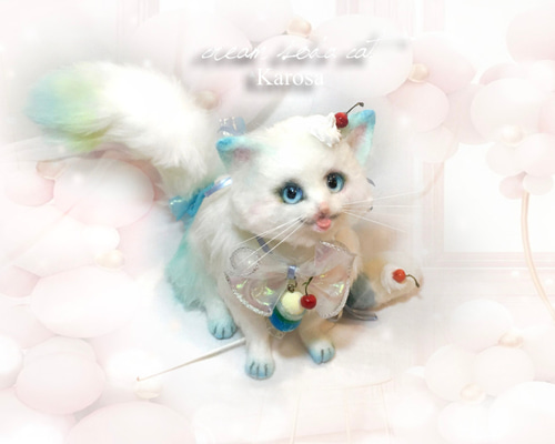 猫 ネコ ねこ クリームソーダにゃんこ！ 羊毛フェルト アート