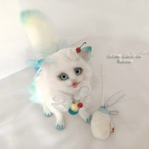 猫 ネコ ねこ クリームソーダにゃんこ！ 羊毛フェルト アートドール