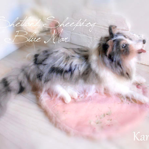 羊毛フェルト『シェルティ』ブルーマール Lサイズ 犬 羊毛フェルト