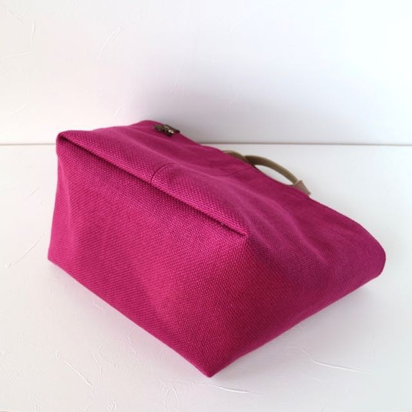 ピンク　スペイン製リネン　持ち手レザートートバッグ　 7枚目の画像