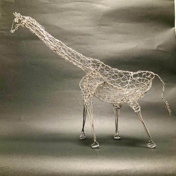 ワイヤーアート キリンの立体オブジェ ハンドメイド 抜か