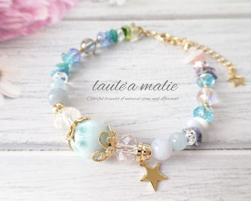 【人気】ラリマー＆淡水パール・蝶モチーフ・水晶 デザインブレスレット 人気】ラリマー＆淡水パール・蝶モチーフ・水晶 デザイン