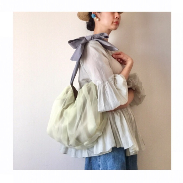 【受注生産】《3way》  ribbon tote bag （pale yellow） 3枚目の画像