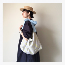 《3way》ribbon tote bag Lサイズ（stripe yellow） 2枚目の画像