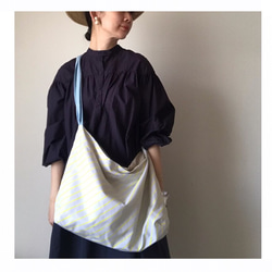 《3way》ribbon tote bag Lサイズ（stripe yellow） 4枚目の画像