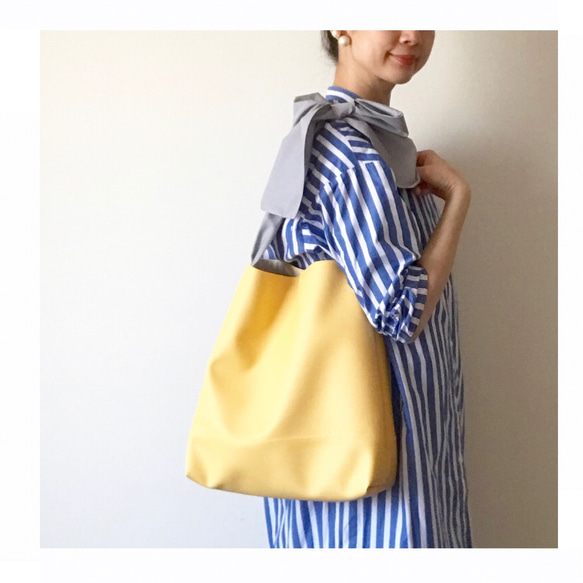 【sold out】《3way》ribbon tote bag （ecoleather egg yellow） 2枚目の画像