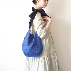 【3日以内に発送】ベルギーリネン使用・3way ribbontotebag （linen Blue） 1枚目の画像