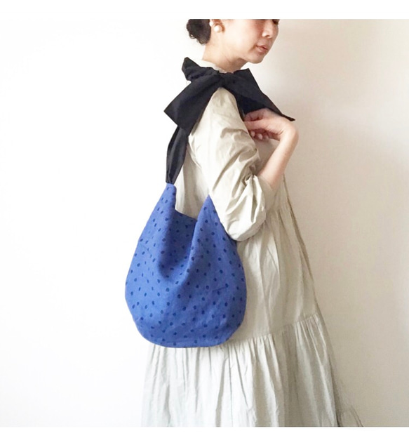 【3日以内に発送】ベルギーリネン使用・3way ribbontotebag （linen Blue） 1枚目の画像
