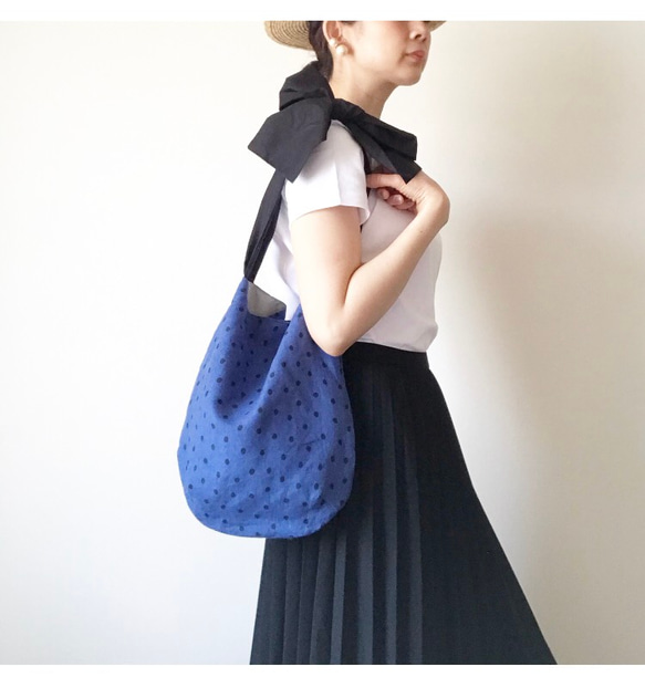 【3日以内に発送】ベルギーリネン使用・3way ribbontotebag （linen Blue） 3枚目の画像