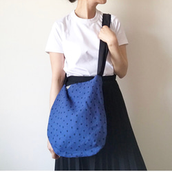 【3日以内に発送】ベルギーリネン使用・3way ribbontotebag （linen Blue） 4枚目の画像