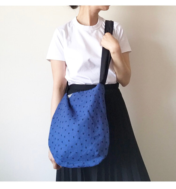 【3日以内に発送】ベルギーリネン使用・3way ribbontotebag （linen Blue） 4枚目の画像