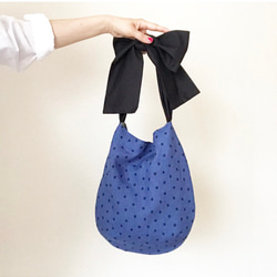 【3日以内に発送】ベルギーリネン使用・3way ribbontotebag （linen Blue） 7枚目の画像