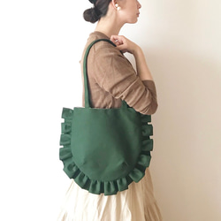 【受注生産】frill tote bag（dark green） 1枚目の画像