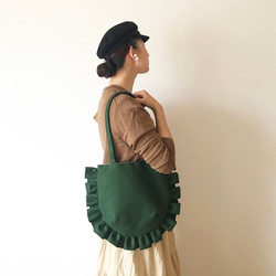 【受注生産】frill tote bag（dark green） 2枚目の画像