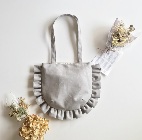 【受注生産】frill tote bag（grey） 1枚目の画像