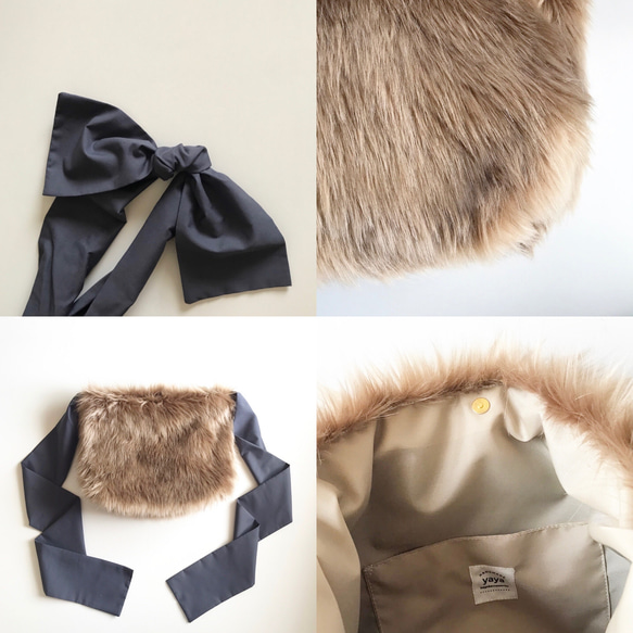 【sold out】 《3way》eco fur ribbon tote bag（キャメルベージュ） 8枚目の画像