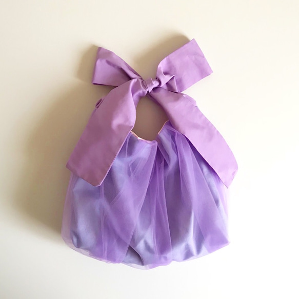 【受注生産】3way  ribbon tote bag （tulle purple） 1枚目の画像