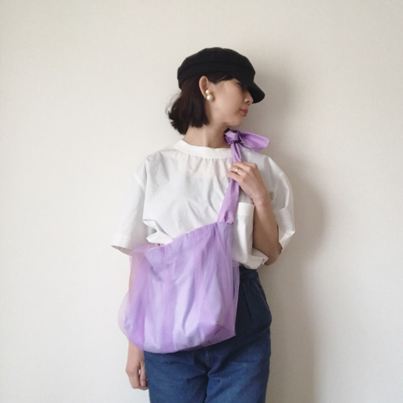 【受注生産】3way  ribbon tote bag （tulle purple） 4枚目の画像