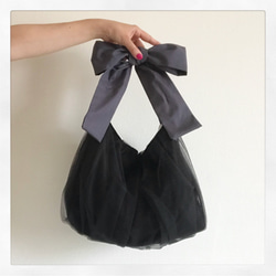 ★受注生産★3way  ribbon tote bag （tulle black） 1枚目の画像