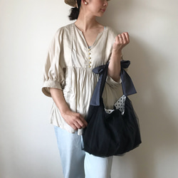 ★受注生産★3way  ribbon tote bag （tulle black） 4枚目の画像