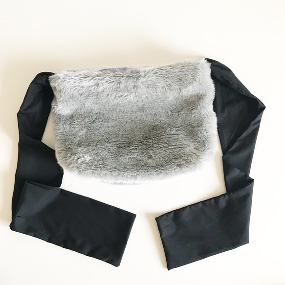 【受注生産】 3way eco fur ribbon tote bag（ライトグレー） 4枚目の画像