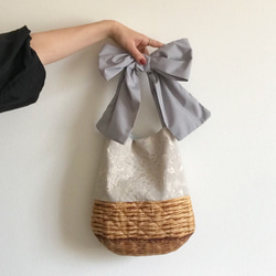 【受注生産】 3way  ribbon tote bag（race beige） 2枚目の画像