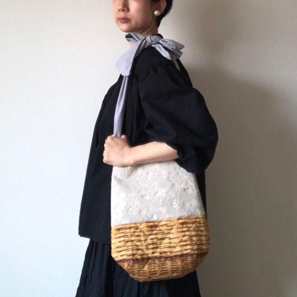 【受注生産】 3way  ribbon tote bag（race beige） 3枚目の画像