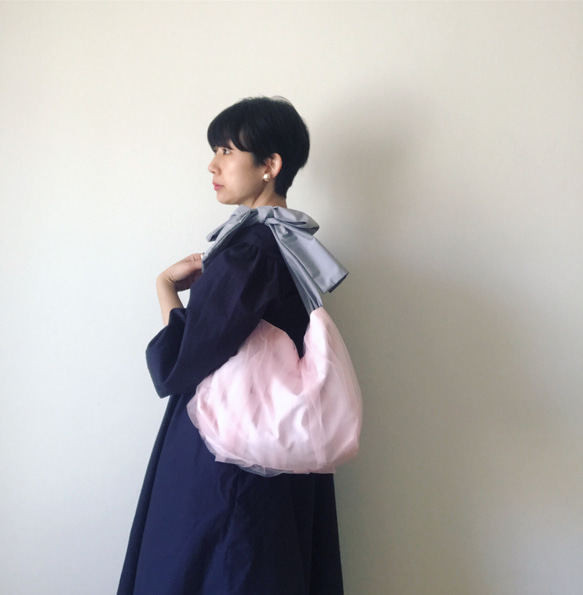【受注生産】3way tulle ribbon tote bag（pink） 3枚目の画像