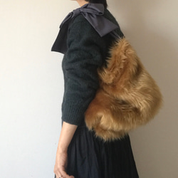 3way eco fur ribbon tote bag（キャメル） 4枚目の画像