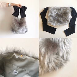 【冬物SALE2/25まで】 3way eco fur ribbon tote bag（シルバーグレー） 5枚目の画像