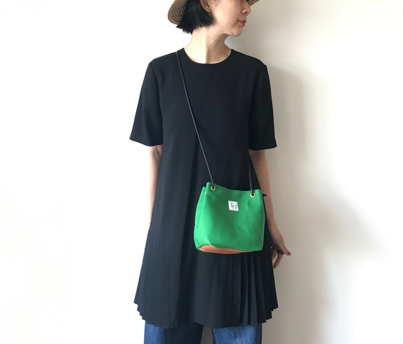 【受注生産】2way canvas × ecoleather mini bag（グリーン） 3枚目の画像