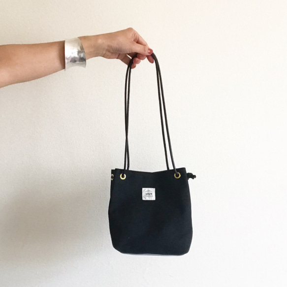 【受注生産】2way canvas × ecoleather mini bag（ブラック） 2枚目の画像