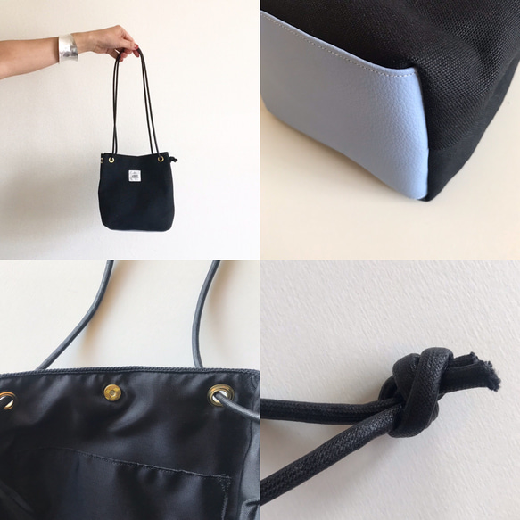 【受注生産】2way canvas × ecoleather mini bag（ブラック） 5枚目の画像