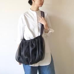 【受注生産】 《3way》  ribbon tote bag （black×dark gray） 3枚目の画像