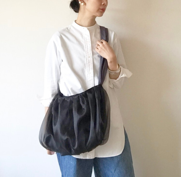 【受注生産】 《3way》  ribbon tote bag （black×dark gray） 3枚目の画像