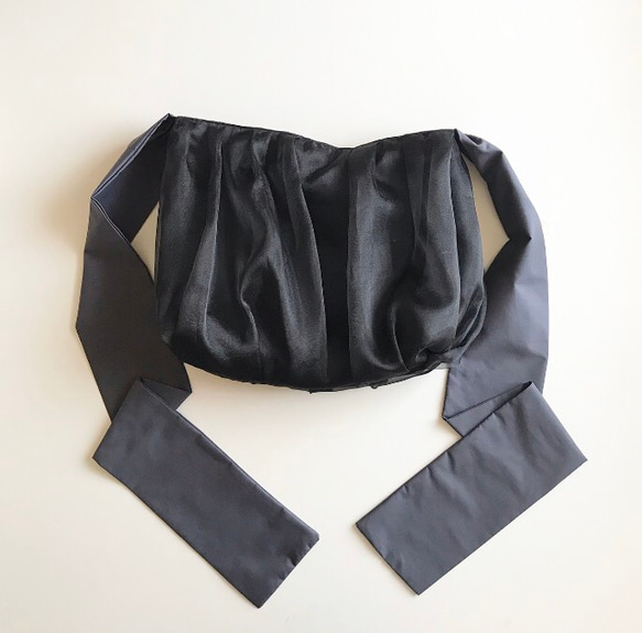 【受注生産】 《3way》  ribbon tote bag （black×dark gray） 5枚目の画像