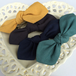 日本產棉麻 成熟色系蝴蝶結髮夾 海軍藍 第3張的照片
