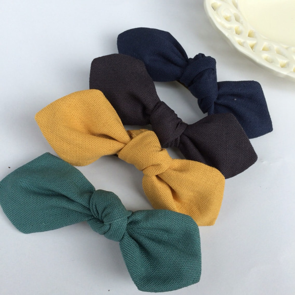 日本產棉麻 成熟色系蝴蝶結髮夾 碳灰 第2張的照片