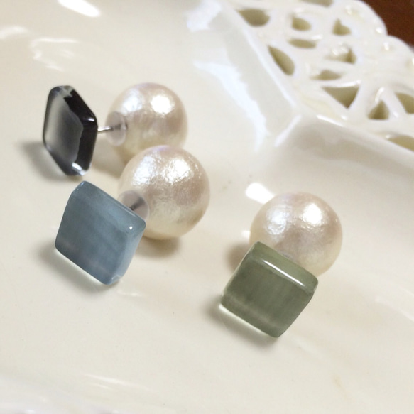 可選色 霧面冷色系糖果和棉花珍珠的耳環 第2張的照片