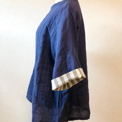 受注製作　国産リネンのお袖2wayプルオーバー　ネイビー 3枚目の画像