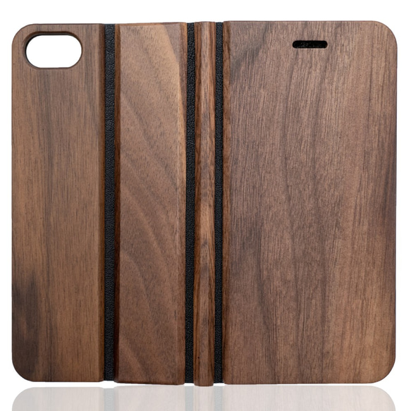 iPhone 天然木　手帳型　フルウッドケース  ウォールナット(名入れ可+700円） 2枚目の画像