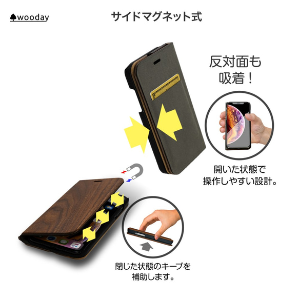 iPhone 天然木　手帳型　フルウッドケース  ウォールナット(名入れ可+700円） 6枚目の画像