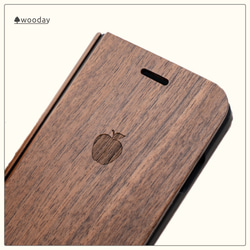 iPhone 天然木　手帳型　フルウッドケース　リンゴモデル　ウォールナット　(名入れ可+700円） 2枚目の画像