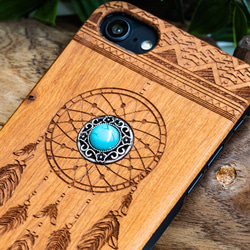 iPhone木製ケース ドリームキャッチャー チャーム付き (名入れ可+700円) 2枚目の画像