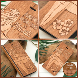 iPhone 天然木　手帳型　フルウッドケース　サーフガール3　(名入れ可+700円） 2枚目の画像