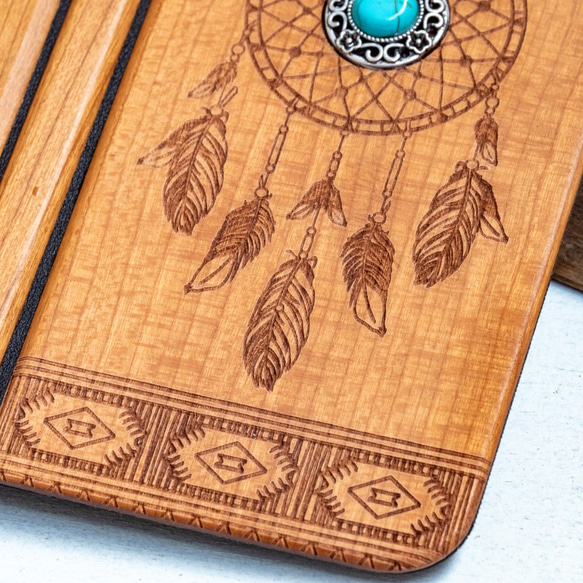 iPhone 天然木　手帳型　フルウッドケース　ドリームキャッチャー　(名入れ可+700円） 3枚目の画像